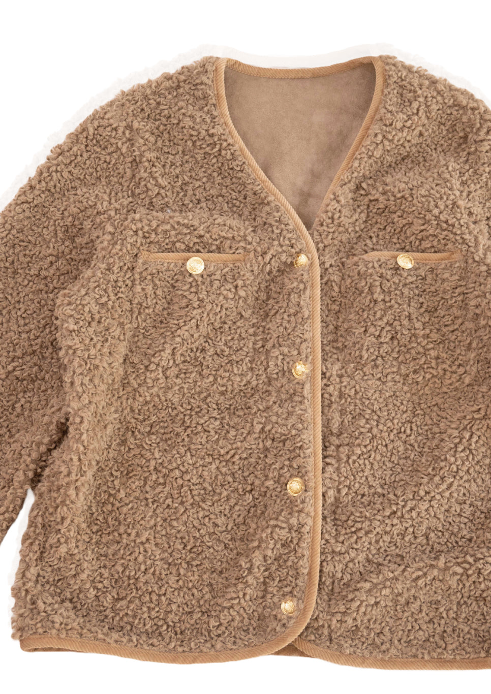 FAUX MOUTON COLLARLESS JACKET