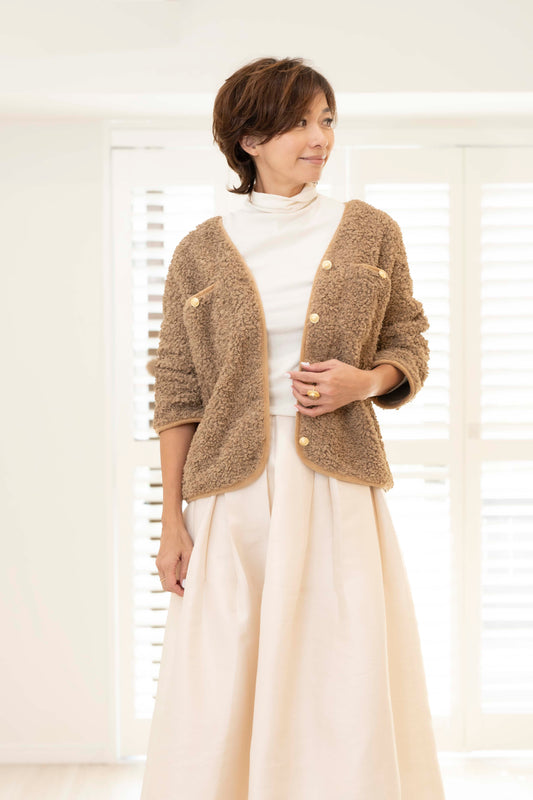 FAUX MOUTON COLLARLESS JACKET