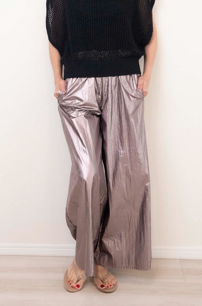 METALLIC TAFFETA PANTS