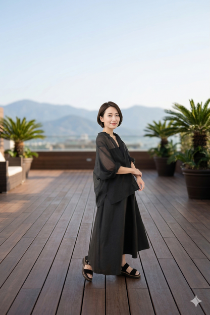 Airy band collar shirts