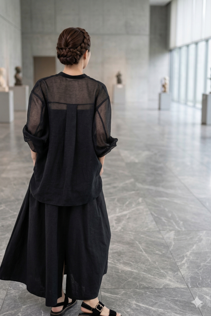 Airy band collar shirts