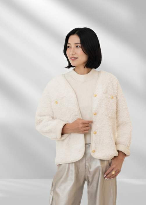 FAUX MOUTON COLLARLESS JACKET