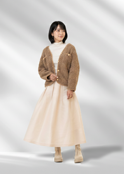 FAUX MOUTON COLLARLESS JACKET