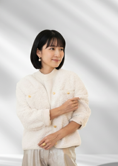 FAUX MOUTON COLLARLESS JACKET