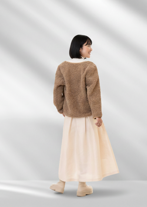 FAUX MOUTON COLLARLESS JACKET